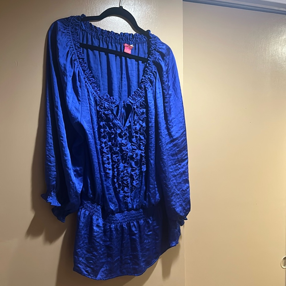 Sunny Leigh size 2x 3/4 sleeve royal blue blouse with elastic waist detail